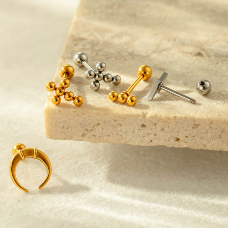 Boucles d'oreilles piercing femme en forme de croix simple, en acier inoxydable étanche, couleur or (1 pièce). 2