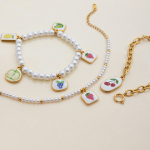 Bracelet À Breloques Romantique Pour Femme, En Acier Inoxydable Doré, Motif Cerise (1 Pièce). h5 Image7