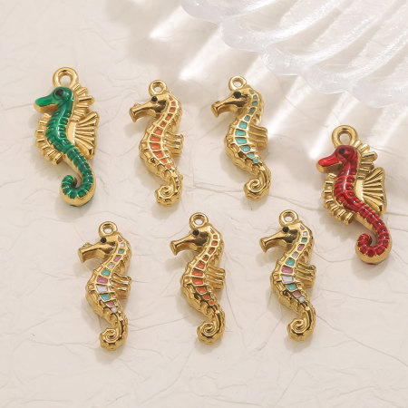 Pendentif femme en acier inoxydable doré, motif hippocampe (1 pièce)