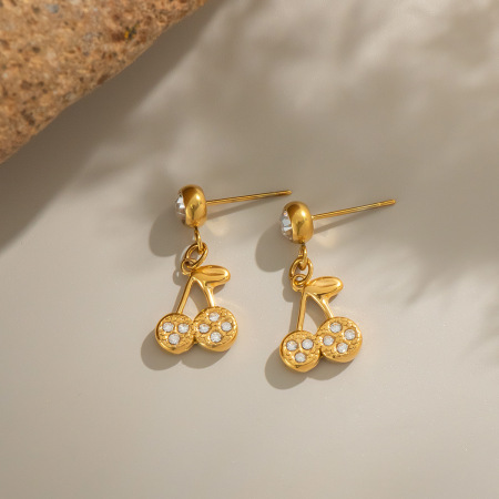 1 paire de boucles d'oreilles pendantes en acier inoxydable couleur or cerise