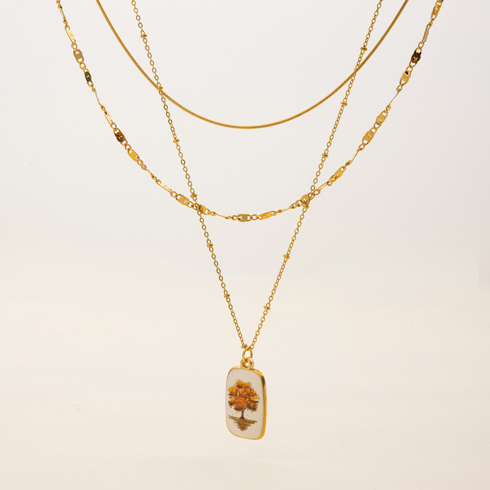 Collier Pendentif Rétro Arbre Pour Femme, En Acier Inoxydable Étanche, Couleur Or (1 Pièce) Image8