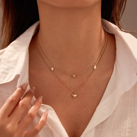 Colliers superposés pour femmes, collection Simple Series Daily Heart, en acier inoxydable étanche, couleur or