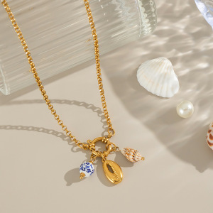 Collier Pendentif En Acier Inoxydable Doré, Étanche, Avec Breloque Coquillage h5 Image4