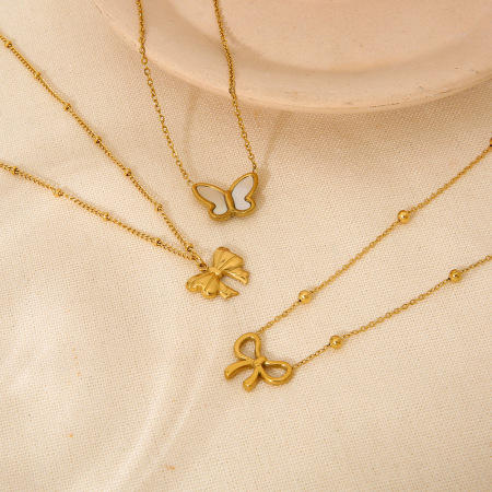 Colliers pendentifs pour femmes, en acier inoxydable étanche, avec nœud papillon romantique