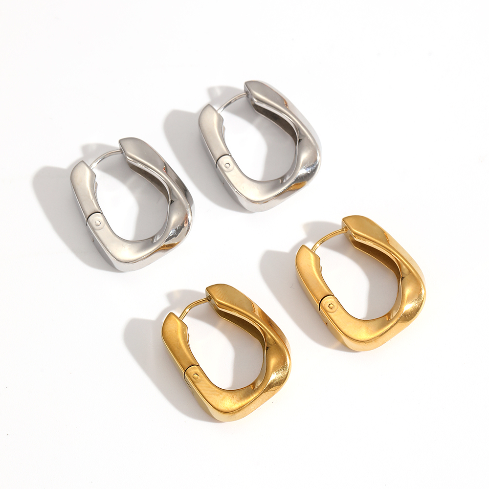 1 Paire De Boucles D'Oreilles Créoles En Acier Inoxydable Étanche Couleur Or Image3