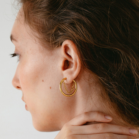 Boucles d'oreilles femme en acier inoxydable imperméables avec pompon simple