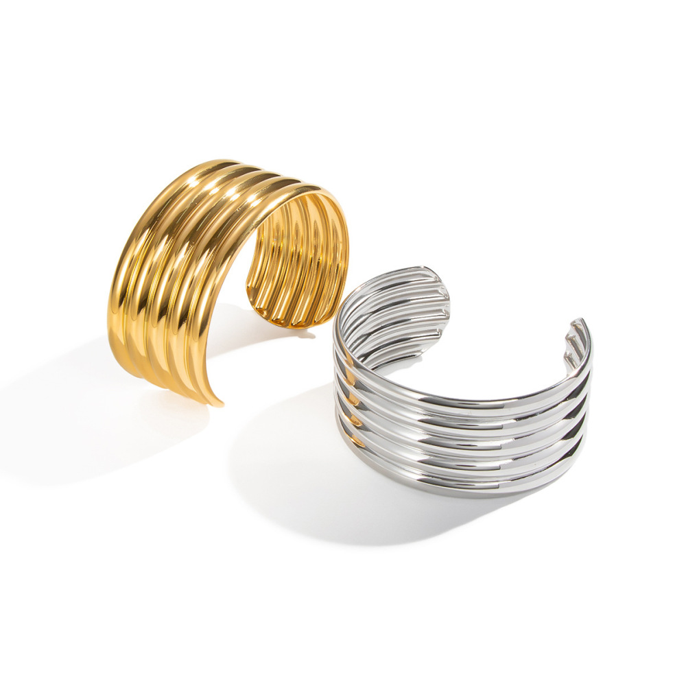 Bracelet Manchette Étanche En Acier Inoxydable Doré, 1 Pièce Image5