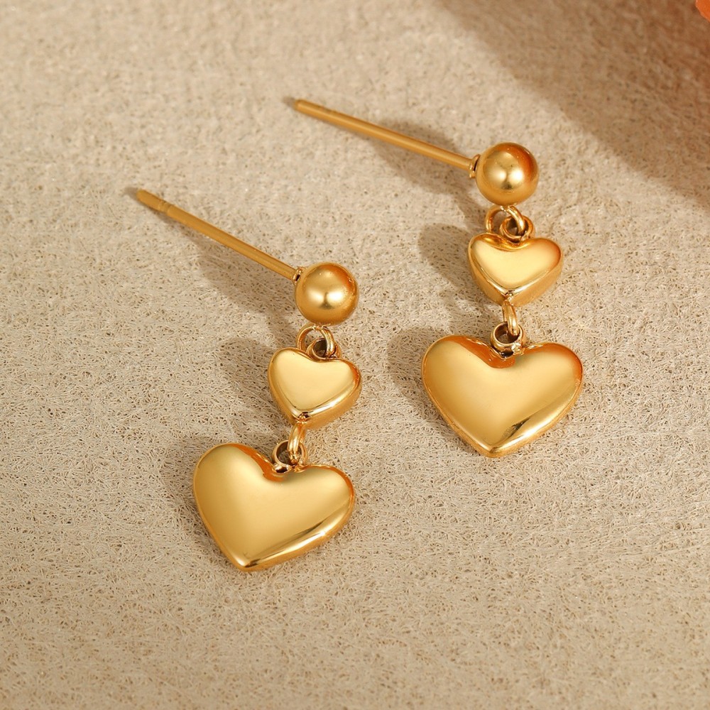 Boucles D'Oreilles Pendantes Pour Femme, Style Cœur, En Acier Inoxydable, Étanches, Couleur Or, De La Collection Simple Series Sweet Heart Image4