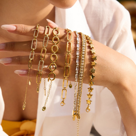 Bracelet chaîne classique géométrique en acier inoxydable étanche couleur or pour femme (1 pièce)