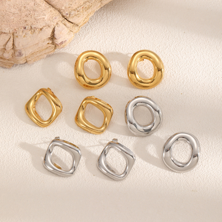 1 paire de boucles d'oreilles à clous en acier inoxydable étanche couleur or 2