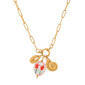 Collier Pendentif Romantique En Acier Inoxydable Doré, Couleur Fleur (1 Pièce) h5 Image5