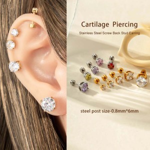 Boucles D'Oreilles Annulaires Pour Femmes, En Acier Inoxydable Étanche, Couleur Or, Avec Zircon (1 Pièce). h5 Image5