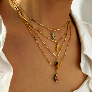 Collier Pendentif En Acier Inoxydable Doré, Étanche, En Forme De Fruit (1 Pièce) h5 Image3