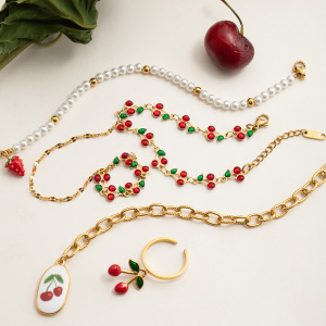 Bracelet À Breloques Pour Femme, 1 Pièce, Motif Fruits Mignons Et Éclatants, En Acier Inoxydable Étanche, Couleur Or h5 Image8