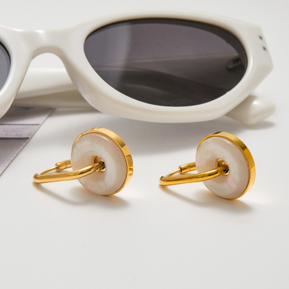 1 Paire De Boucles D'Oreilles Créoles Annulaires Élégantes En Acier Inoxydable Étanche Couleur Or Pour Femme h5Image7