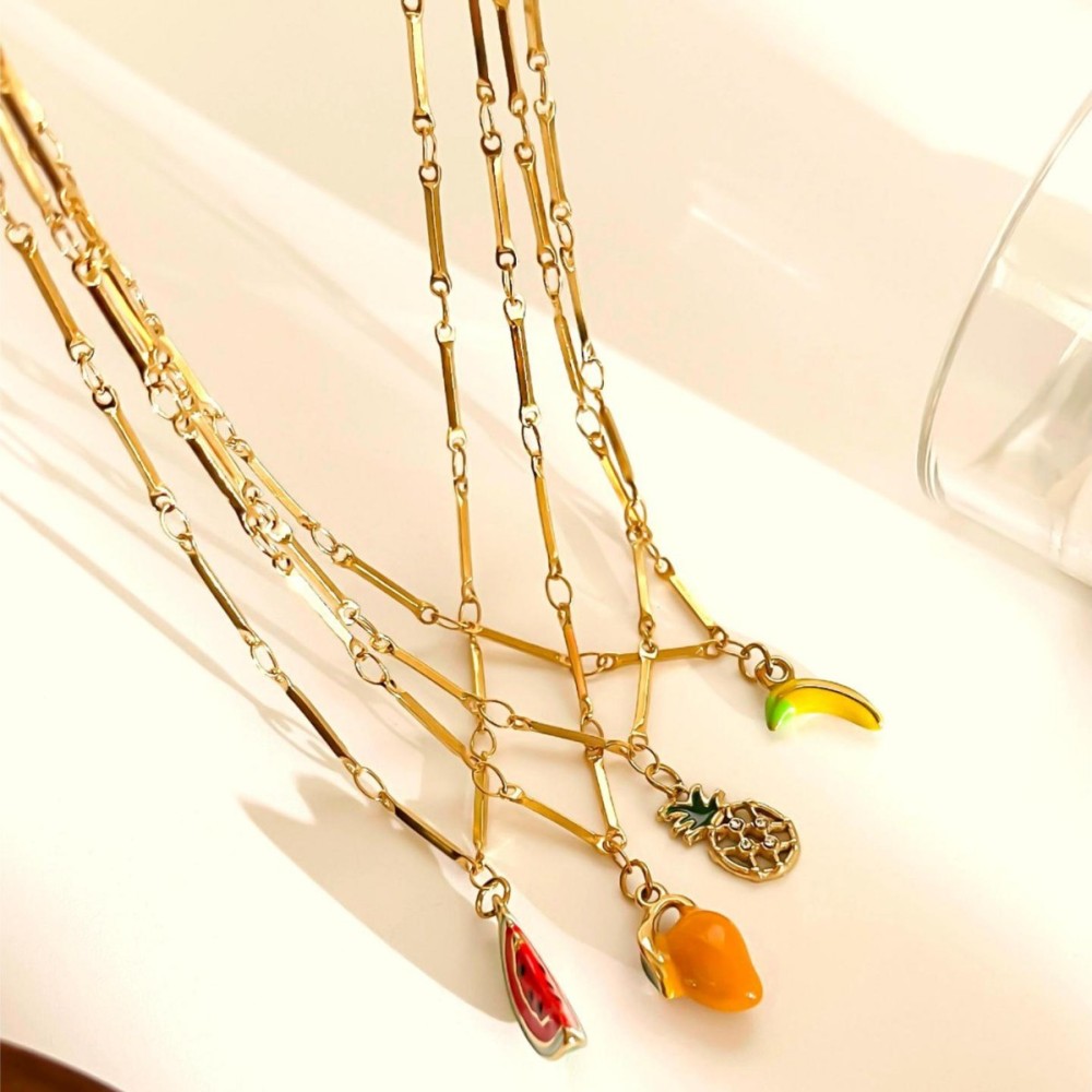Collier Pendentif En Acier Inoxydable Doré, Étanche, En Forme De Fruit (1 Pièce) Image5