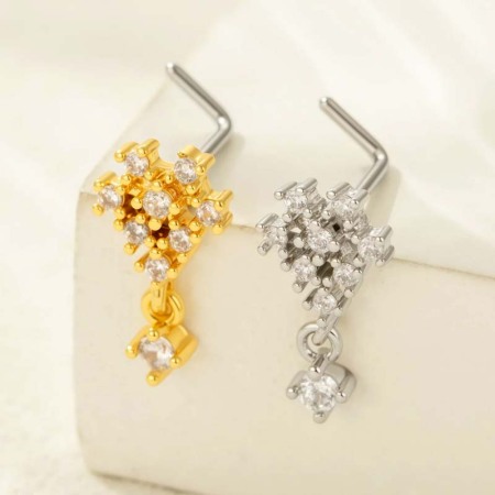 1 pièce de clou de nez en forme de fleur en cuivre doré et zircon pour femme