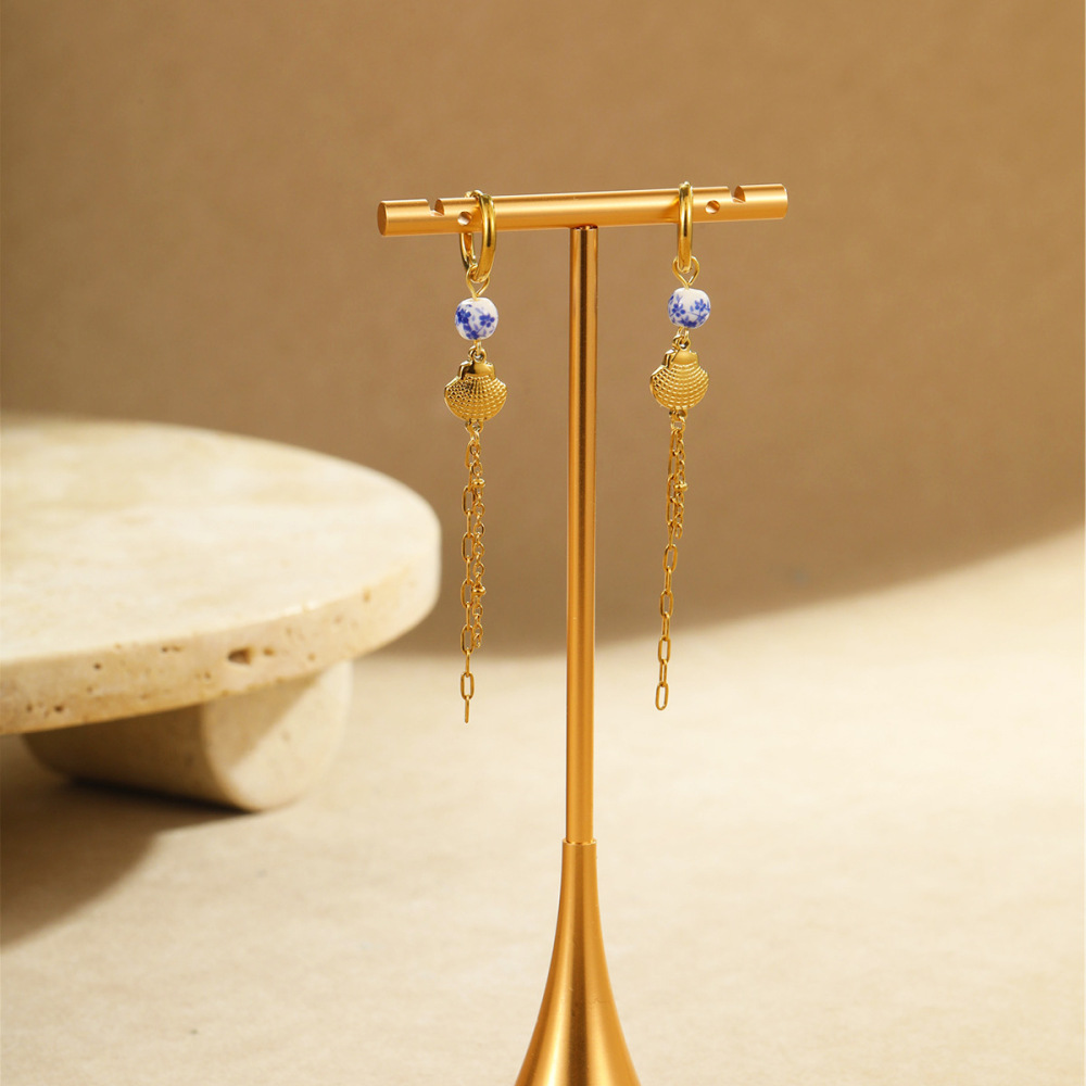 Boucles D'Oreilles Pendantes Géométriques Pour Femmes, En Acier Inoxydable Étanche, Couleur Or, Motif Vacances Image4