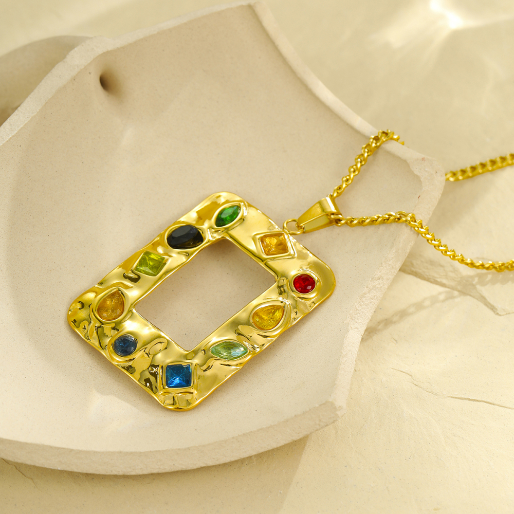 Colliers Pendentifs Pour Femmes, Luxueux, Rétro, Géométriques, En Acier Inoxydable Étanche, Couleur Or Image4