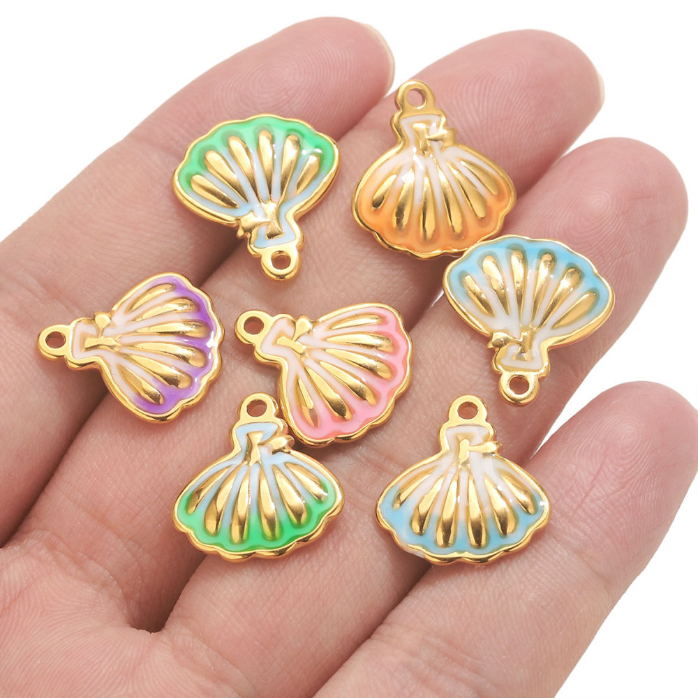 Pendentif Femme En Acier Inoxydable Doré, Étanche, En Forme De Coquillage Coloré (1 Pièce) h5Image4