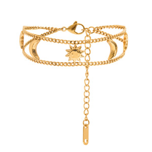 Bracelet Chaîne Femme Rétro Soleil Et Lune En Acier Inoxydable Étanche Couleur Or (1 Pièce) h5 