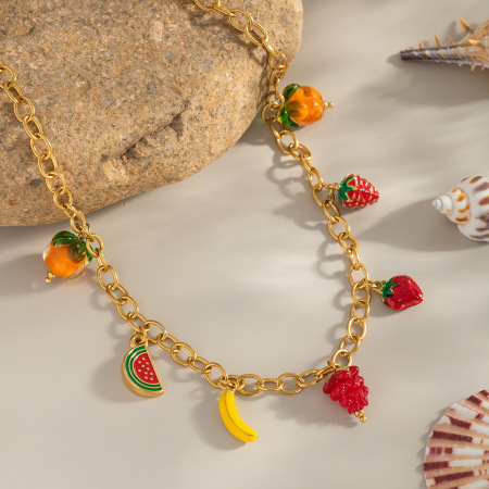 Collier pendentif doré étanche en acier inoxydable, 1 pièce, représentant un fruit sucré