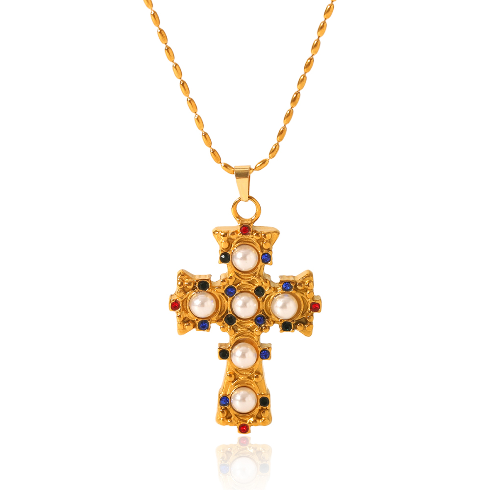 Colliers Pendentifs Pour Femmes Daily Cross En Acier Inoxydable Étanche Couleur Or Avec Zircon