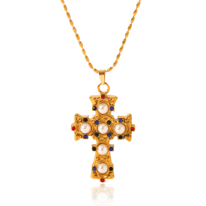 Colliers Pendentifs Pour Femmes Daily Cross En Acier Inoxydable Étanche Couleur Or Avec Zircon h5