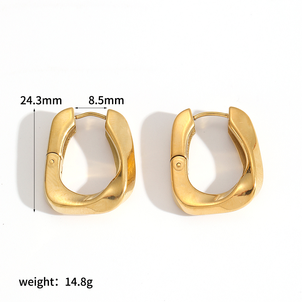 1 Paire De Boucles D'Oreilles Créoles En Acier Inoxydable Étanche Couleur Or 