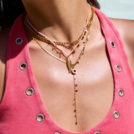 Collier pendentif femme en acier inoxydable doré, motif poisson, 1 pièce