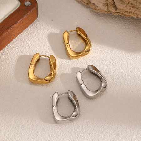 1 paire de boucles d'oreilles créoles en acier inoxydable étanche couleur or