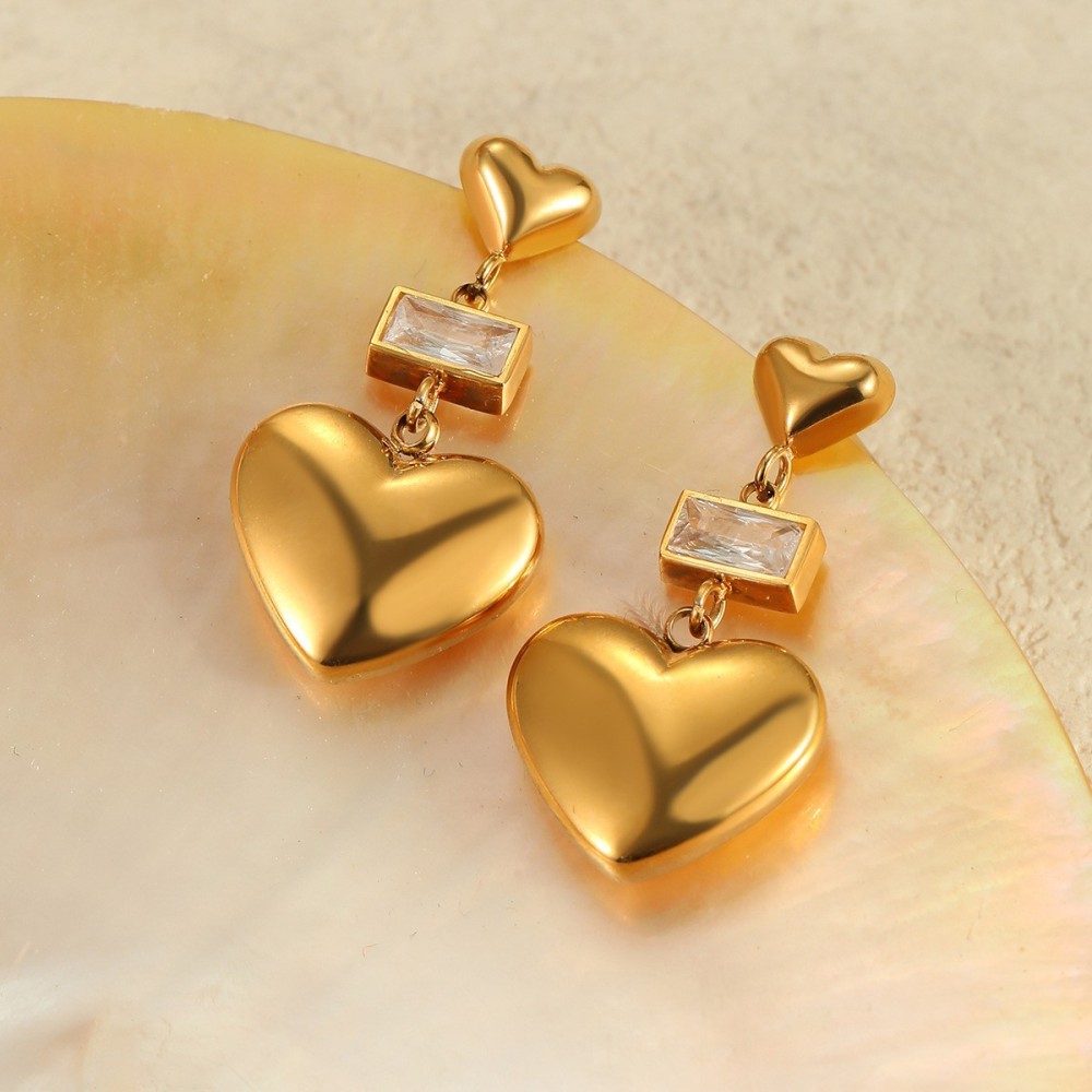 Boucles D'Oreilles Pendantes Pour Femme, Style Cœur, En Acier Inoxydable, Étanches, Couleur Or, De La Collection Simple Series Sweet Heart Image3