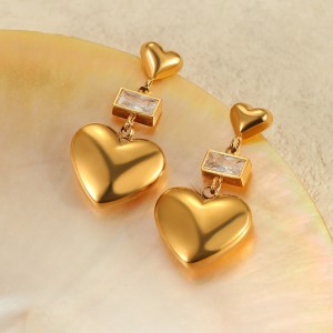 Boucles D'Oreilles Pendantes Pour Femme, Style Cœur, En Acier Inoxydable, Étanches, Couleur Or, De La Collection Simple Series Sweet Heart h5 Image3