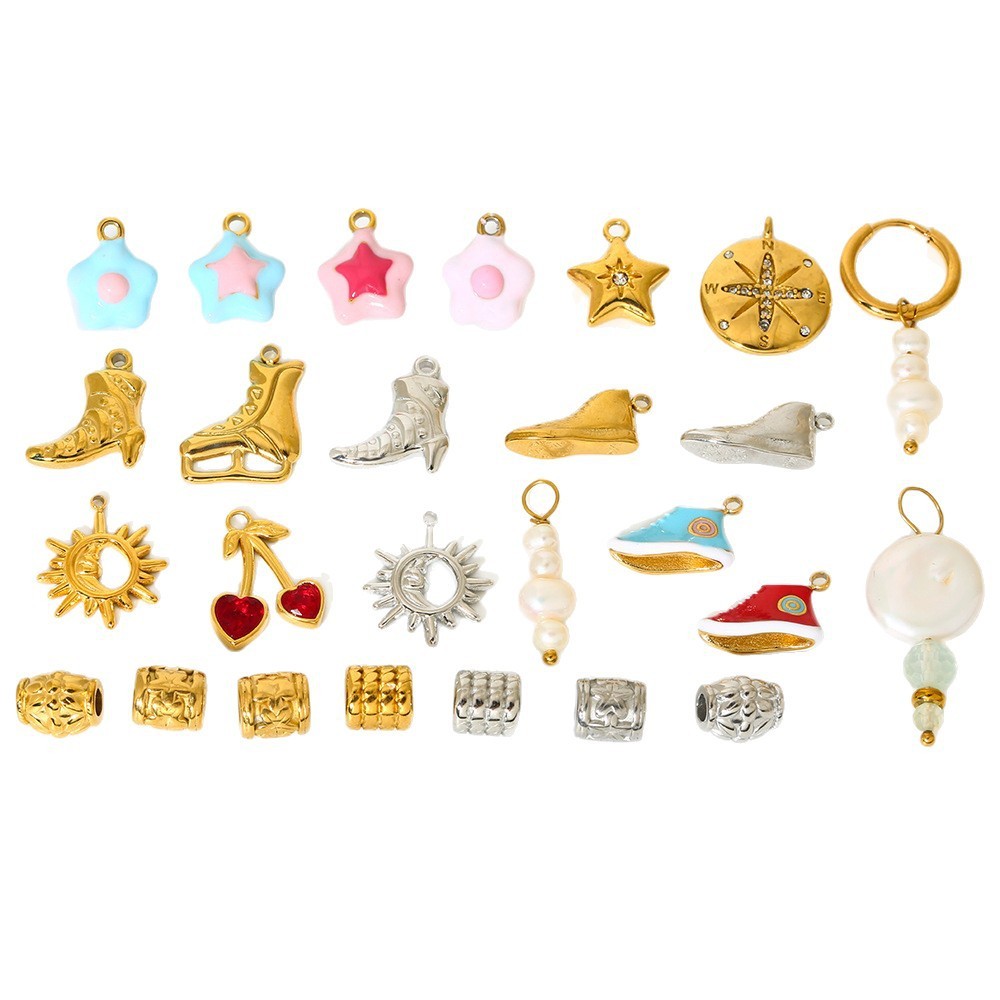 1 Paire De Pendentifs Unisexes Simple Series Daily Star En Acier Inoxydable Étanche Couleur Or h5Image5