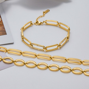 Bracelet Chaîne Classique Géométrique En Acier Inoxydable Étanche Couleur Or Pour Femme (1 Pièce) h5 Image7