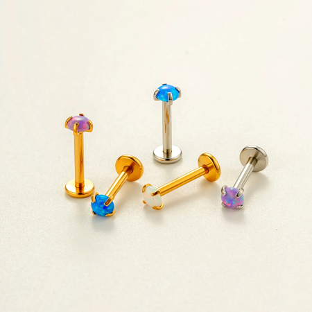 Boucle d'oreille piercing simple en acier inoxydable étanche couleur or avec zircon (1 pièce)