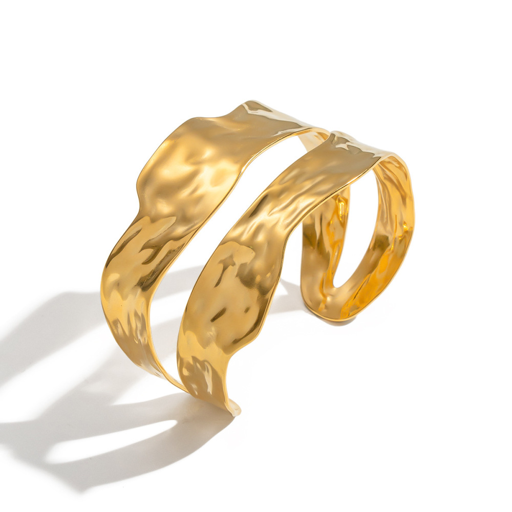 Bracelet Manchette Géométrique Étanche En Acier Inoxydable Doré (1 Pièce) Image5