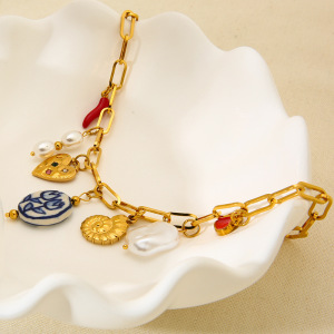 Collier Pendentif Rétro En Acier Inoxydable Étanche Couleur Or (1 Pièce) h5 Image4