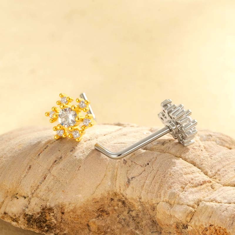 1 Piercing De Nez Flocon De Neige En Cuivre Doré Et Zircon Pour Femme Image3