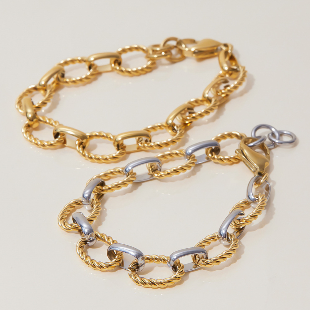 Bracelet Chaîne Femme Simple Series Daily Twist En Acier Inoxydable Étanche Couleur Or (1 Pièce) Image7