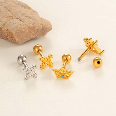 Boucles d'oreilles piercing pour femme, 1 pièce, croix brillante, cuivre, couleur or, zircon 2