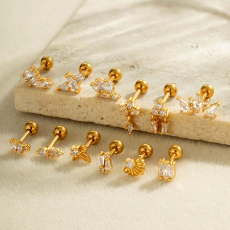 Boucles d'oreilles piercing exquises en cuivre doré et zircon pour femmes, 1 pièce