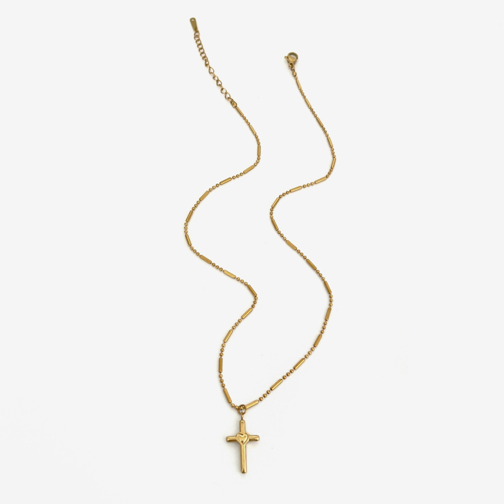 Collier Pendentif Croix En Acier Inoxydable Étanche Couleur Or (1 Pièce)