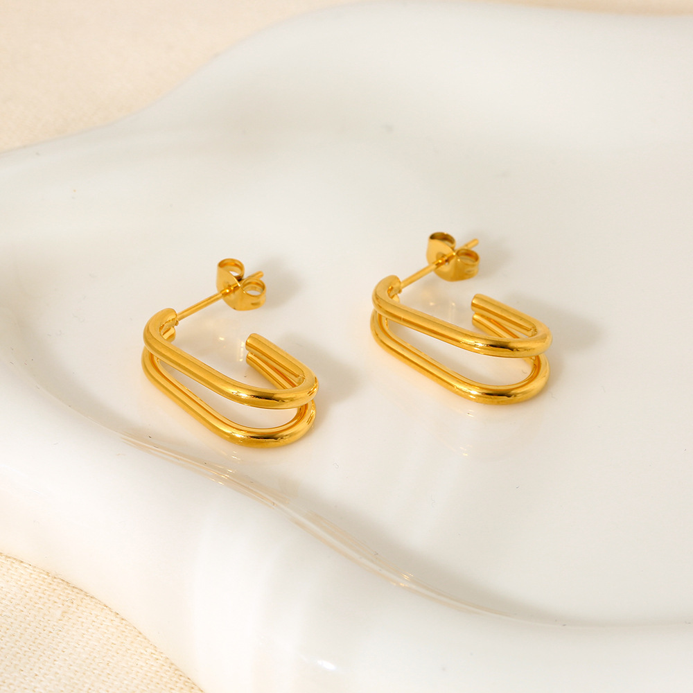Boucles D'Oreilles Puces Daily Geometric Pour Femmes, En Acier Inoxydable Étanche, Couleur Or Image3