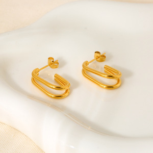 Boucles D'Oreilles Puces Daily Geometric Pour Femmes, En Acier Inoxydable Étanche, Couleur Or h5 Image3