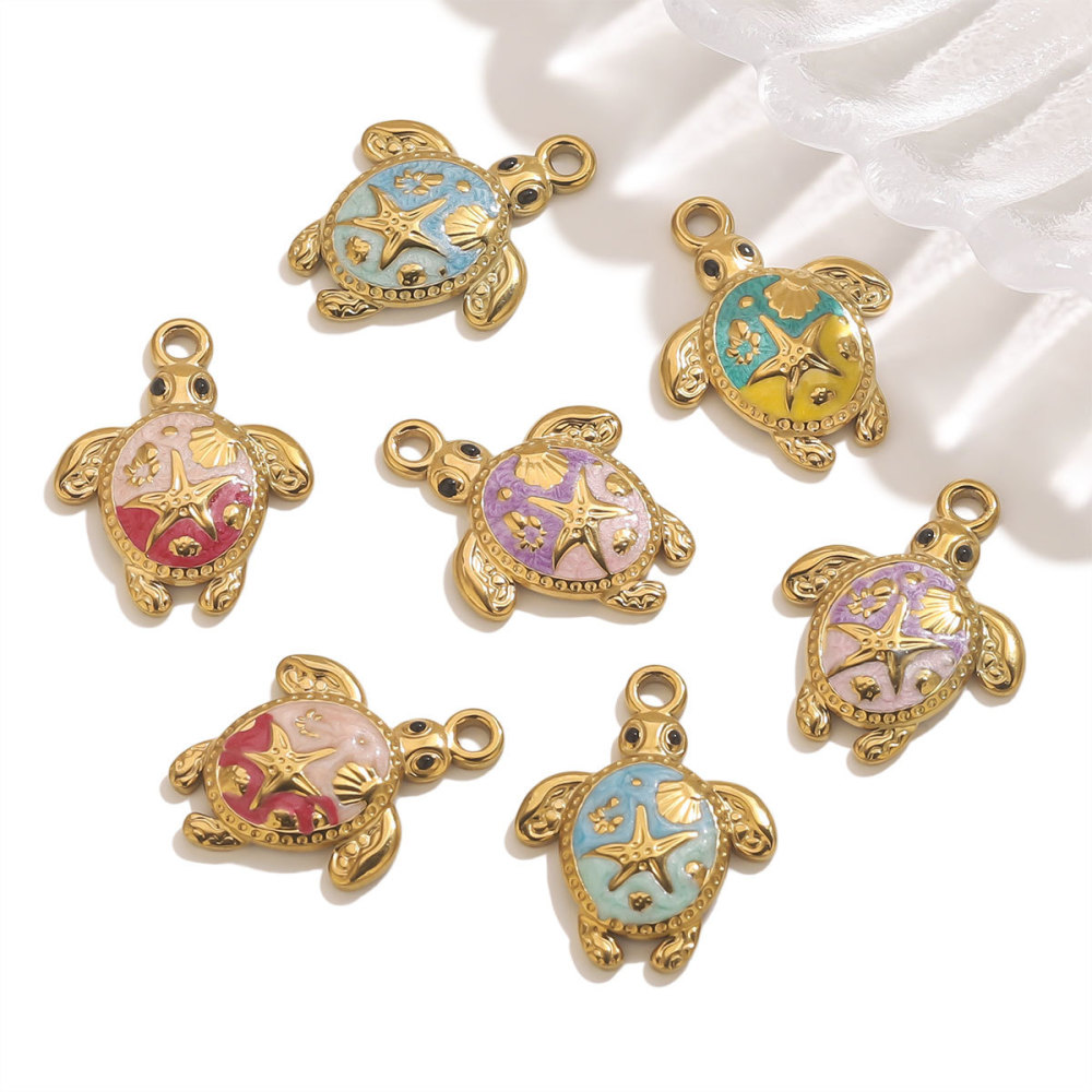 Pendentif Femme En Acier Inoxydable Doré, Motif Tortue De Vacances (1 Pièce) Image4