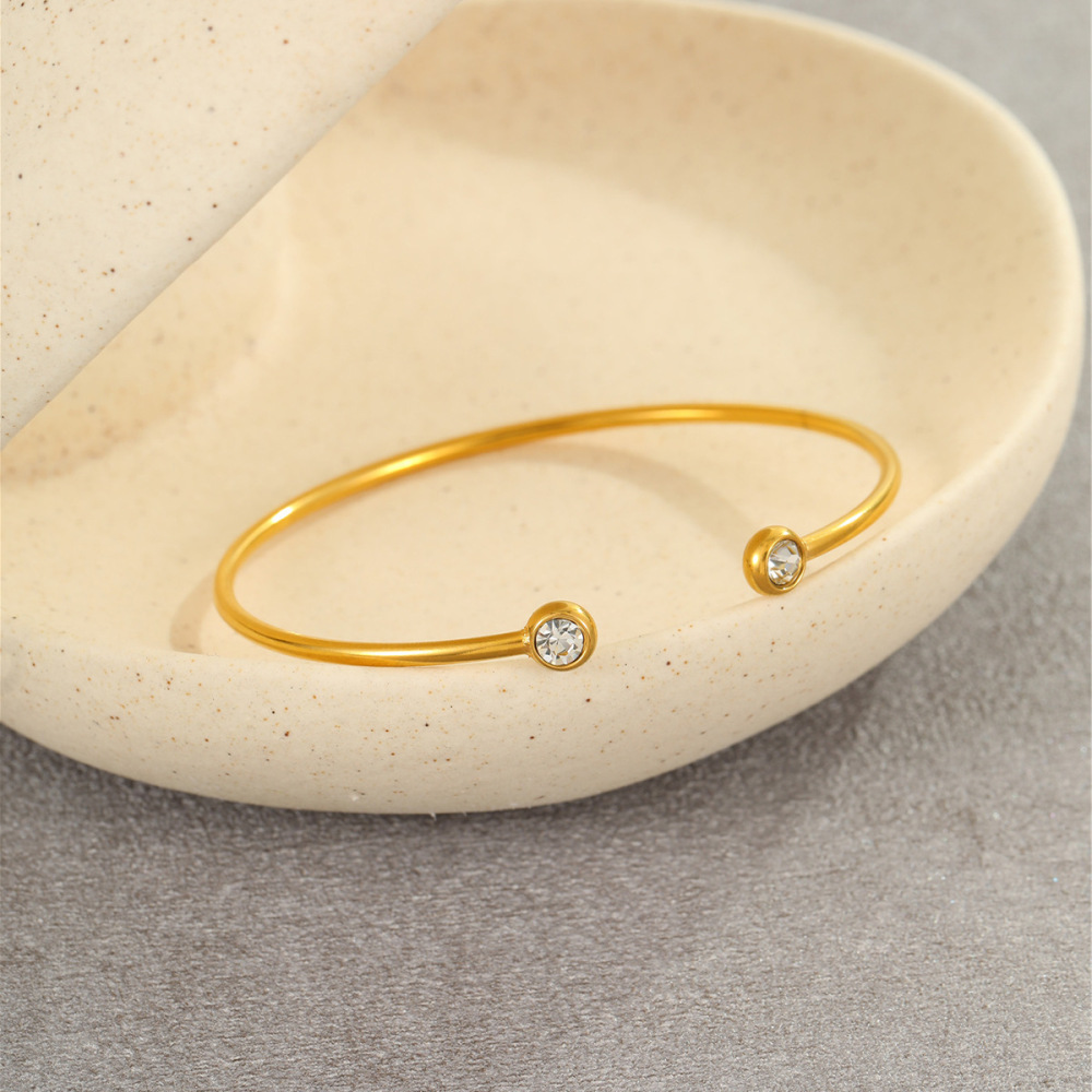 1 Paire De Bracelets Manchettes Géométriques Simples Pour Femme, En Acier Inoxydable Étanche, Couleur Or, Collection Daily Geometric. Image3