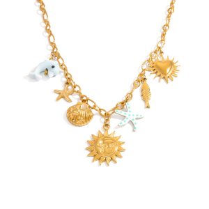 1 Paire De Colliers Pendentifs Pour Femmes, Collection Luxueuse, Style Décontracté, Motif Plante, En Acier Inoxydable Étanche Couleur Or h5 