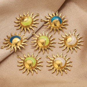 Pendentif Classique Diy Pour Femme, En Acier Inoxydable Étanche, Couleur Or, Motif Soleil (1 Pièce) h5 Image3