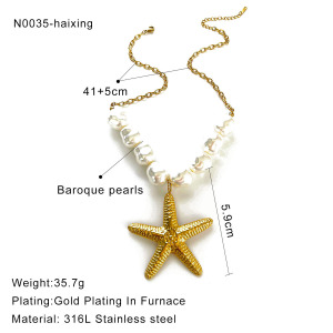 Collier Pendentif Étoile De Mer En Acier Inoxydable Étanche Couleur Or (1 Pièce) h5 Image2